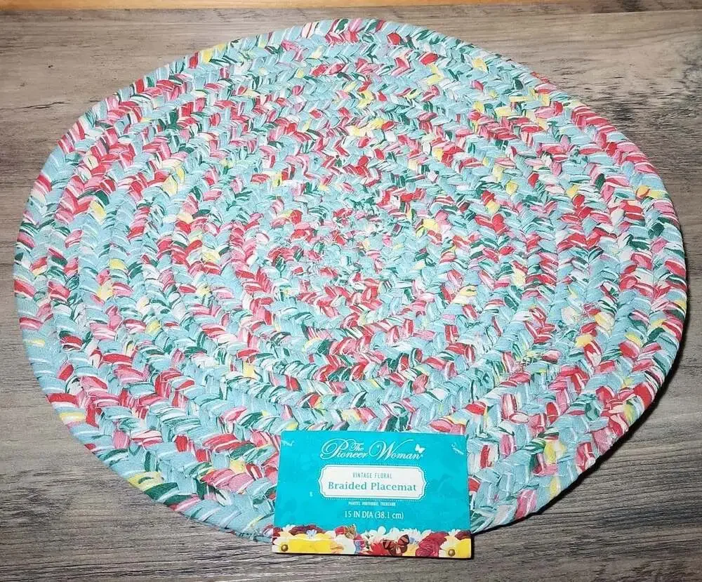 The Pioneer Woman Vintage Floral Braided Placemat Teal Set of 2 ~ 15